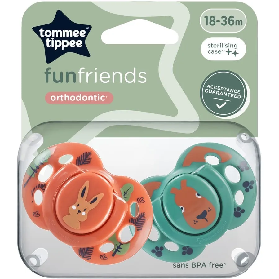 Tommee Tippee Fun Soother 18-36m (x2) - Coral/Green