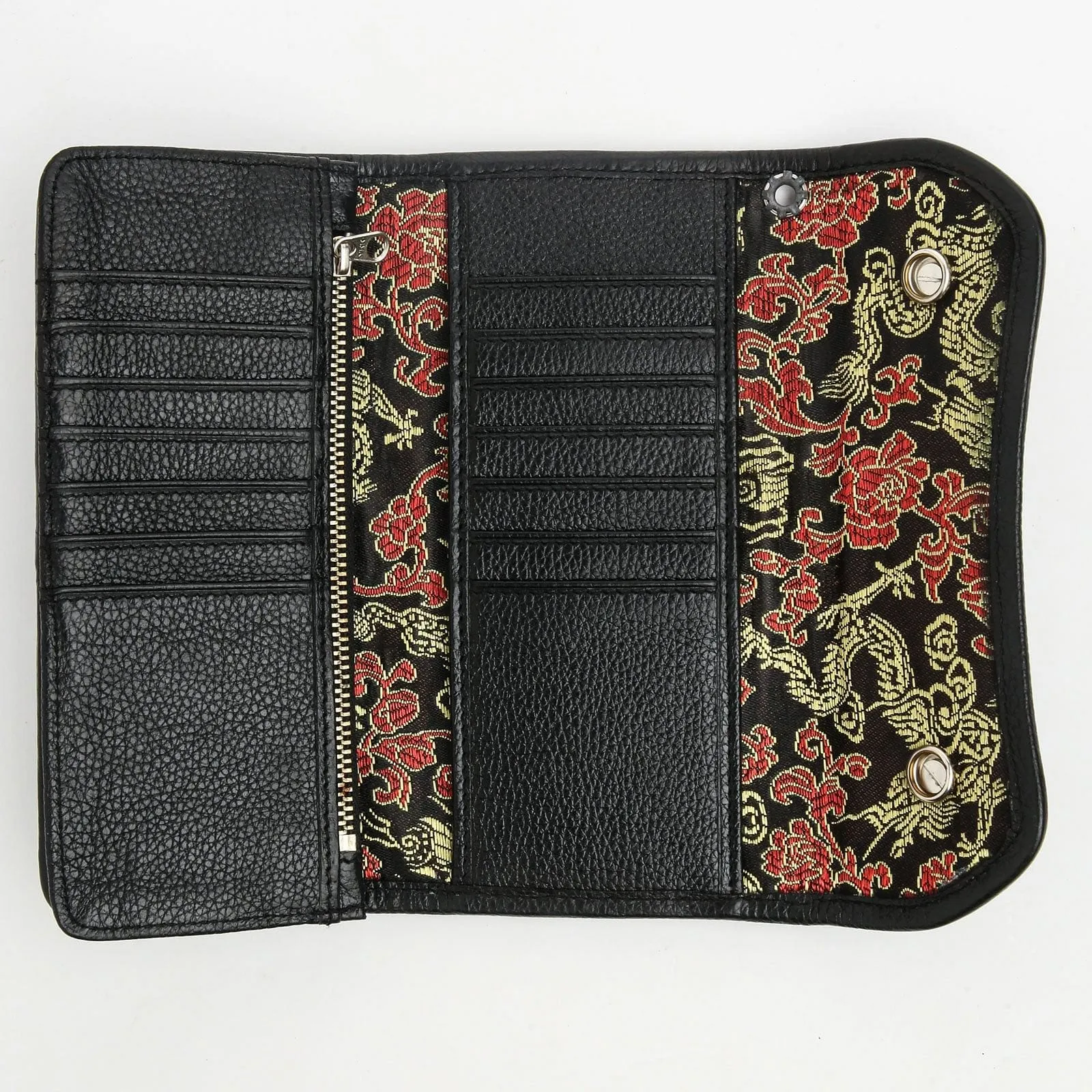 Tribal Cross Black Genuine Stingray Leather Trifold Biker Wallet