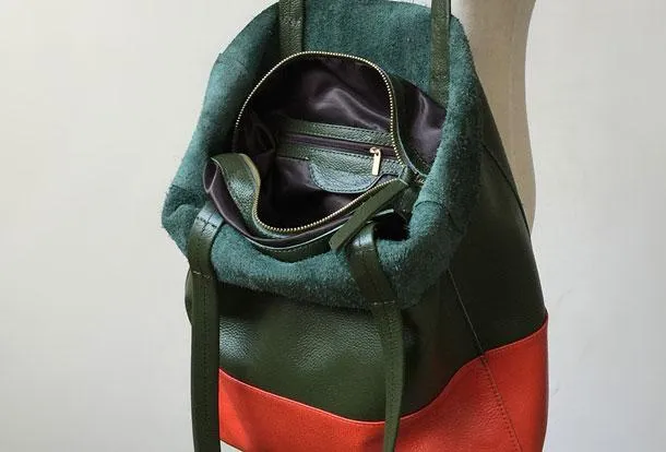 Two Tone Leather Tote Womens Vertical Tote Bag Large Vertical Leather Tote