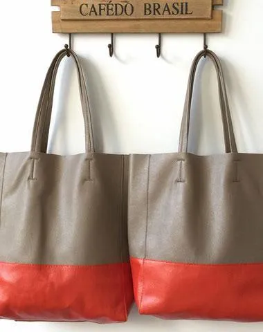 Two Tone Leather Tote Womens Vertical Tote Bag Large Vertical Leather Tote