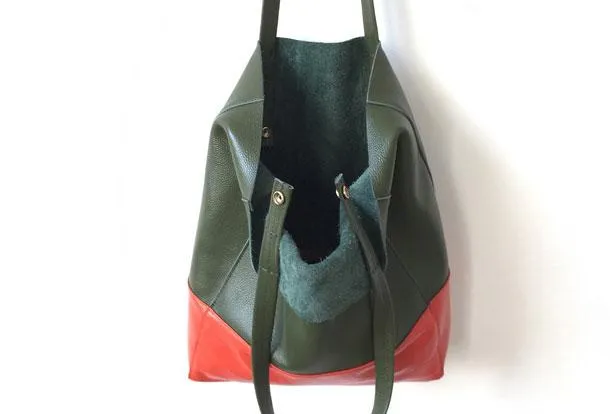 Two Tone Leather Tote Womens Vertical Tote Bag Large Vertical Leather Tote