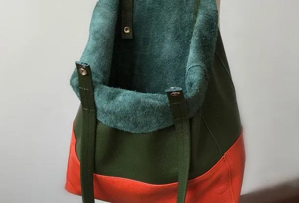 Two Tone Leather Tote Womens Vertical Tote Bag Large Vertical Leather Tote