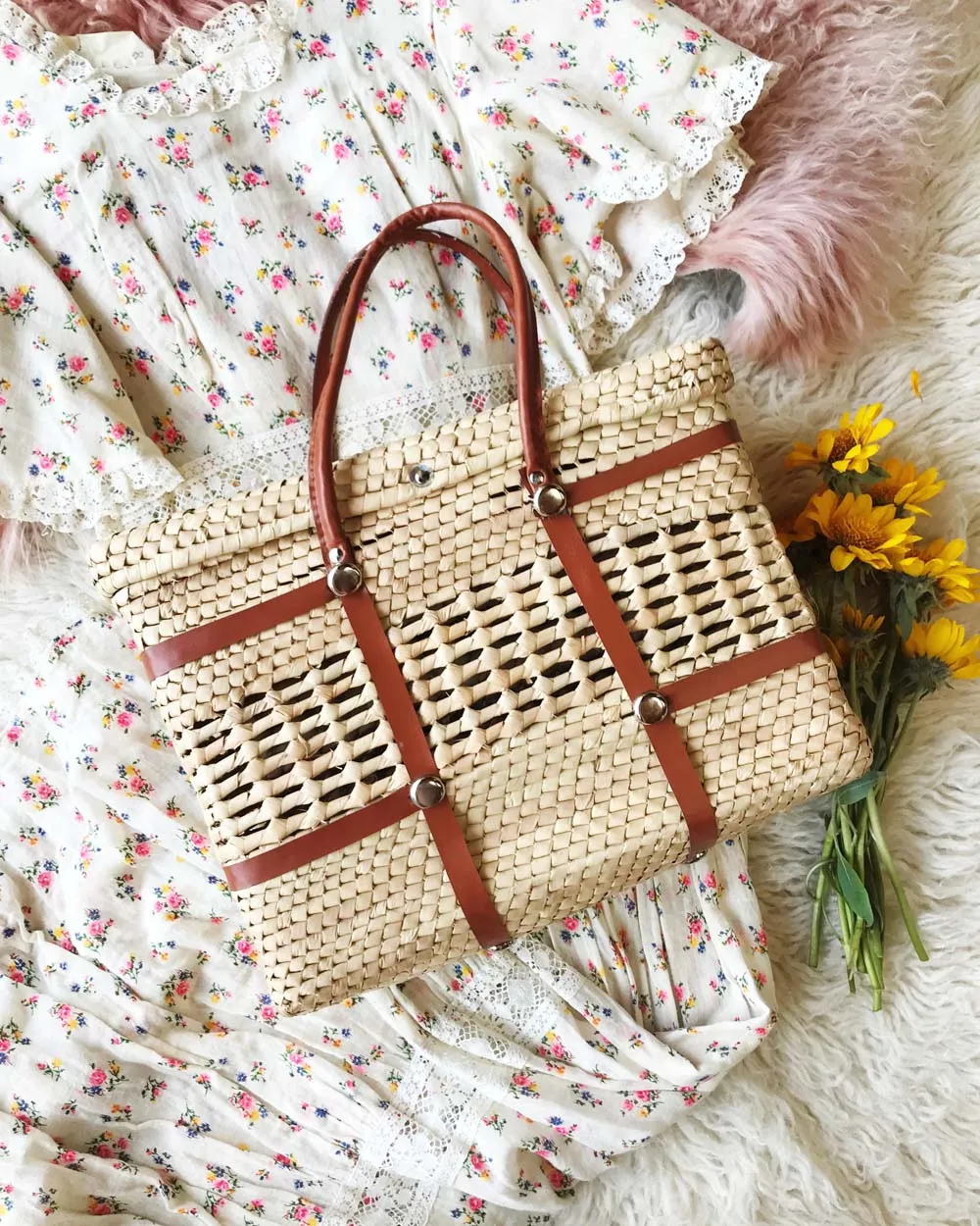 Vintage 70's Woven Tote