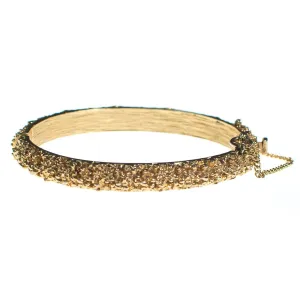 Vintage Crown Trifari Mid Century Modern Gold Pebbled Textured Bangle Bracelet