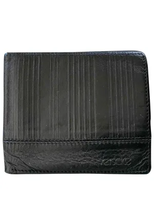 Vintage Gianni Versace black leather wallet with engraved vertical stripe. Unisex use.
