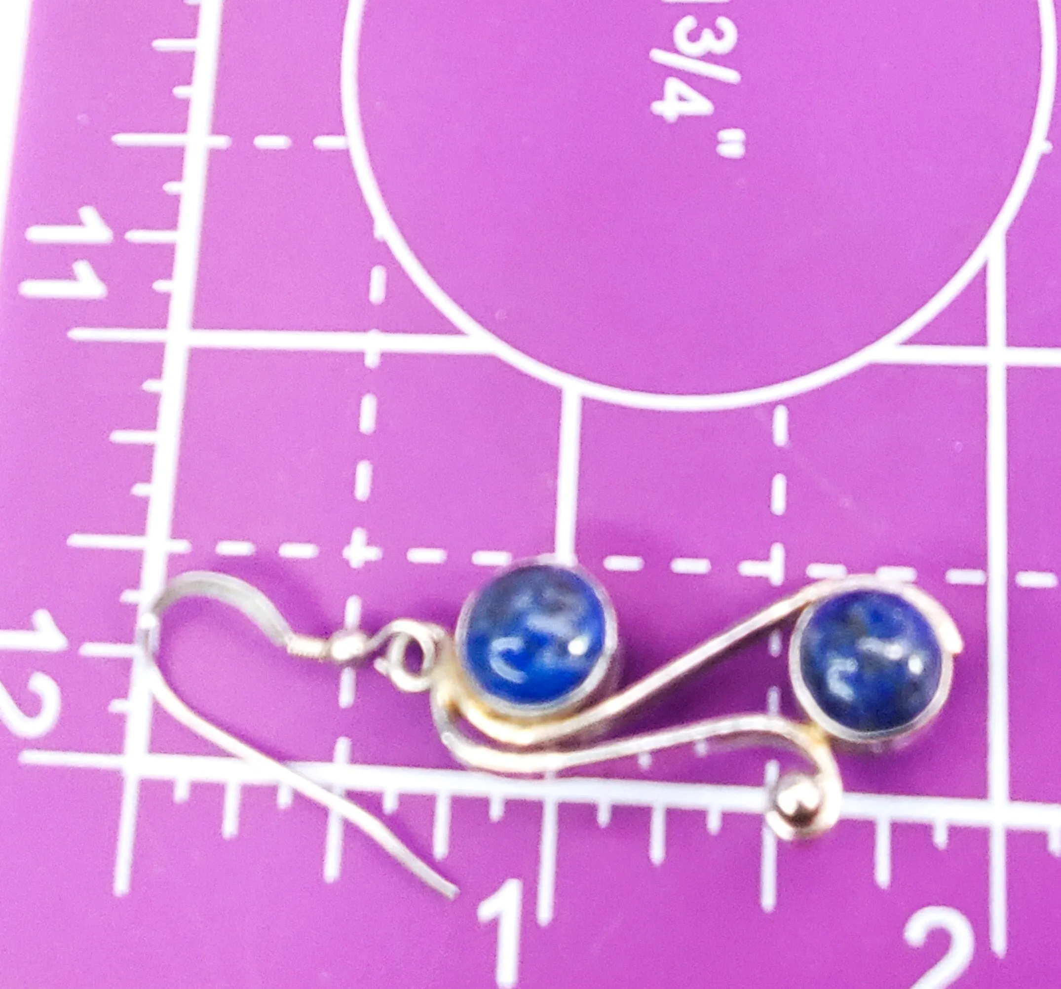 Vintage Tribal Bali Lapis Lazuli blue gemstone sterling silver earrings 925