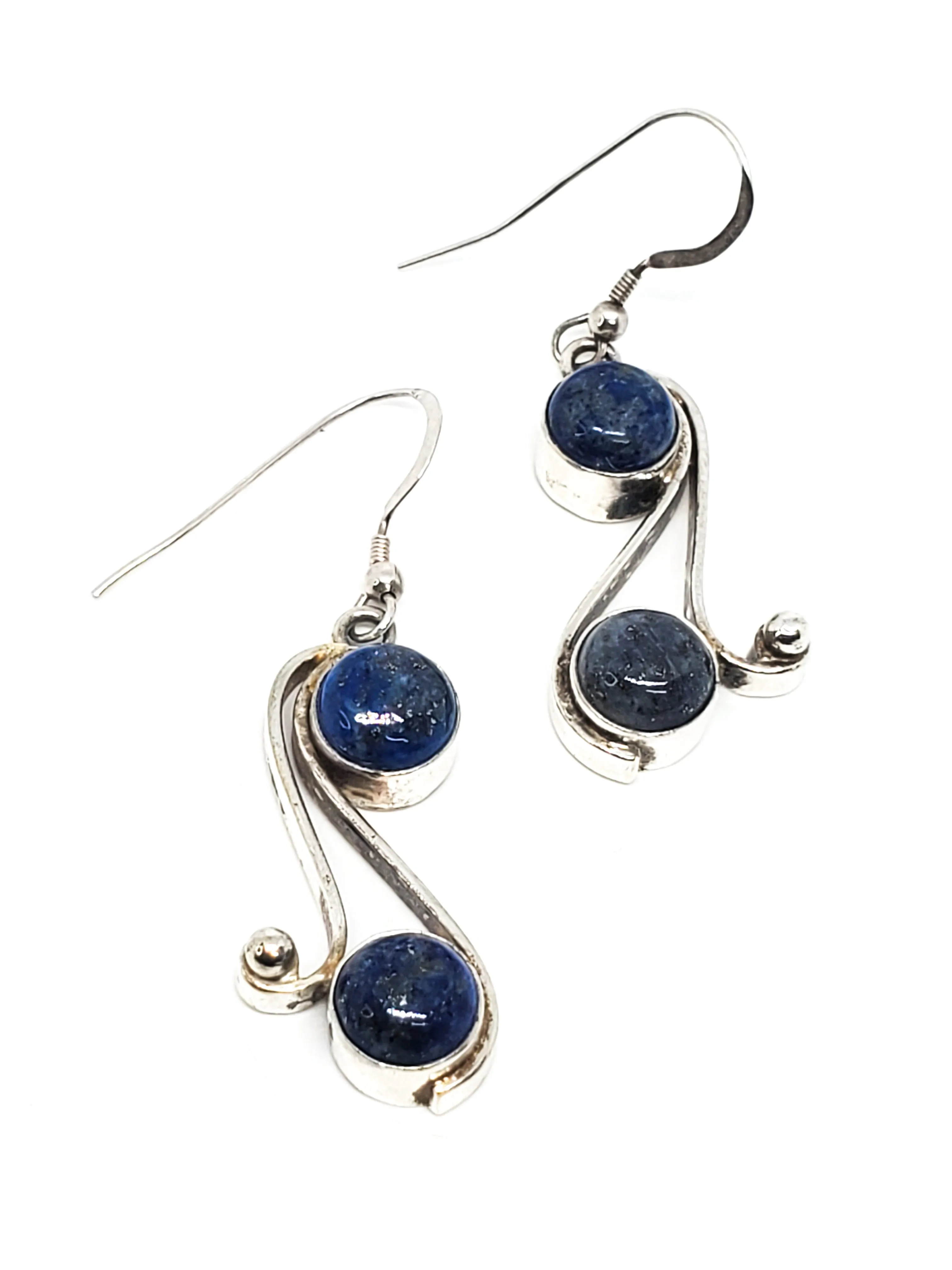 Vintage Tribal Bali Lapis Lazuli blue gemstone sterling silver earrings 925