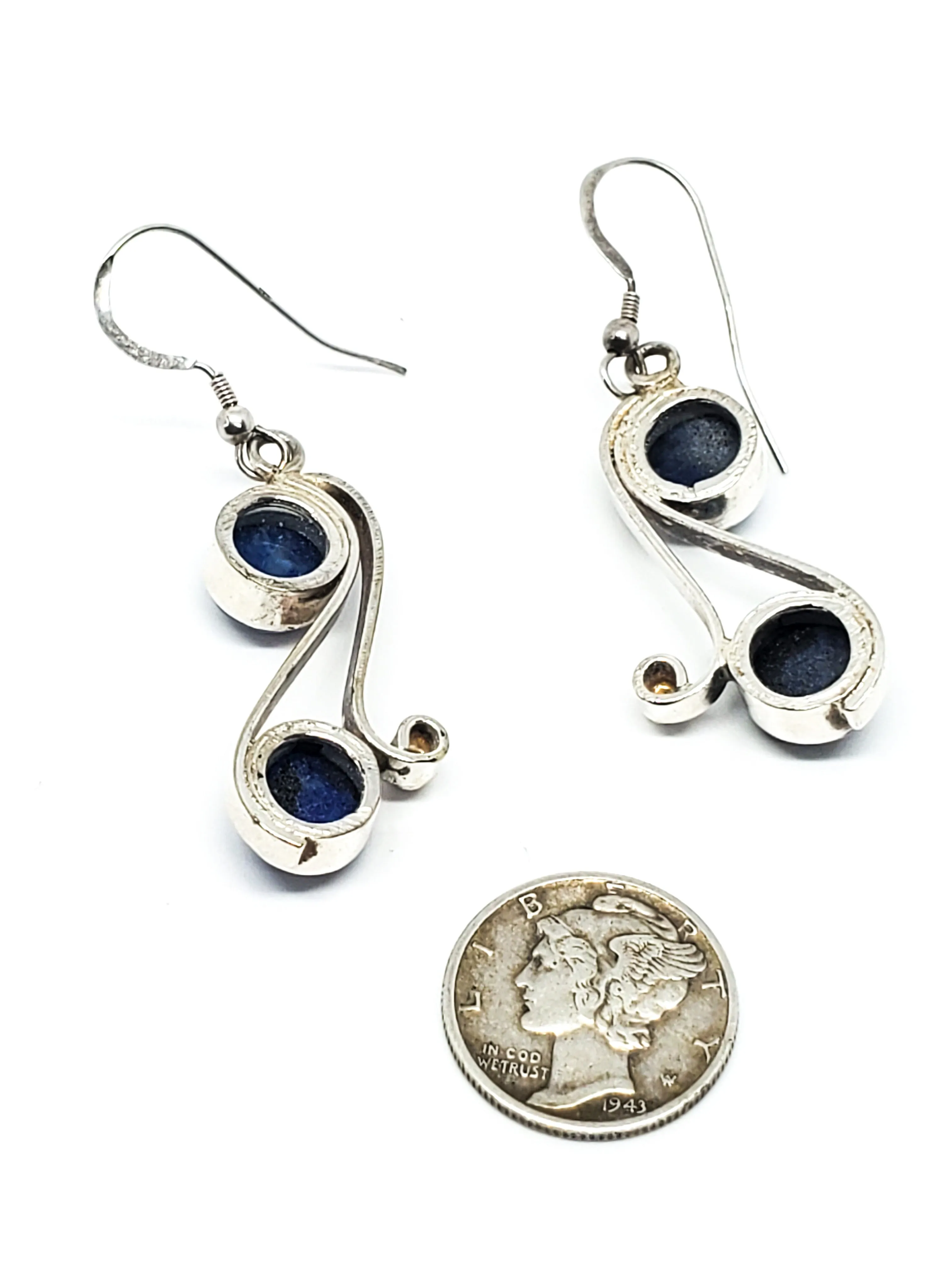Vintage Tribal Bali Lapis Lazuli blue gemstone sterling silver earrings 925