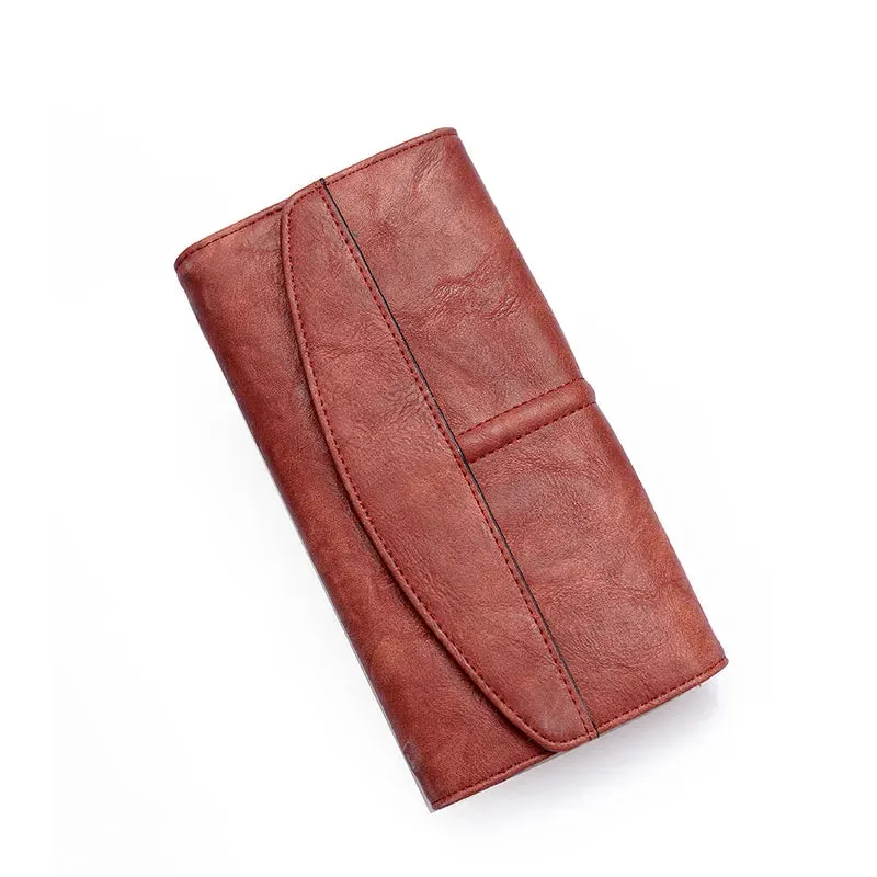 Vintage Trifold Wallet for Women Large PU Leather Wallet Clutch Purse Hasp Closure Phone Credit Card Bag High Quality Faux Leather Wallet