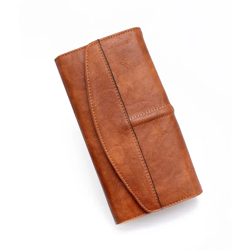 Vintage Trifold Wallet for Women Large PU Leather Wallet Clutch Purse Hasp Closure Phone Credit Card Bag High Quality Faux Leather Wallet