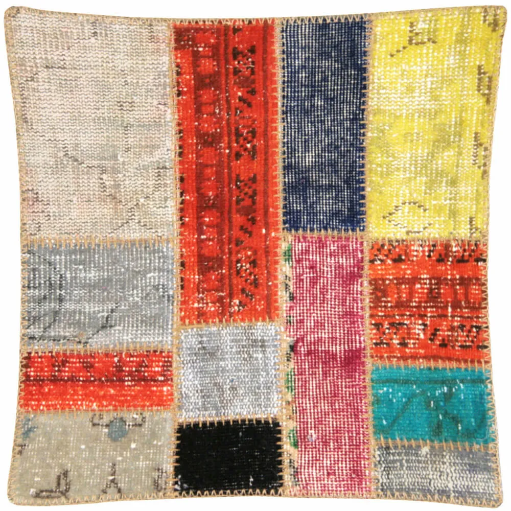 Vintage Turkish OverDyed Patchwork Pillow - 24" x 24"