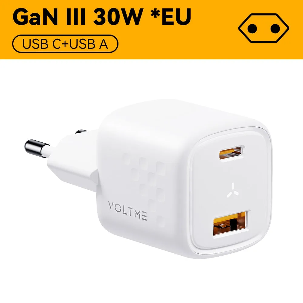 VOLTME 30W GaN Charger USB A   USB C Charger Fast Charging PD 3.0 QC 4.0  Support PPS AFC FCP SCP MTK For iPhone 13 12 Pro Max