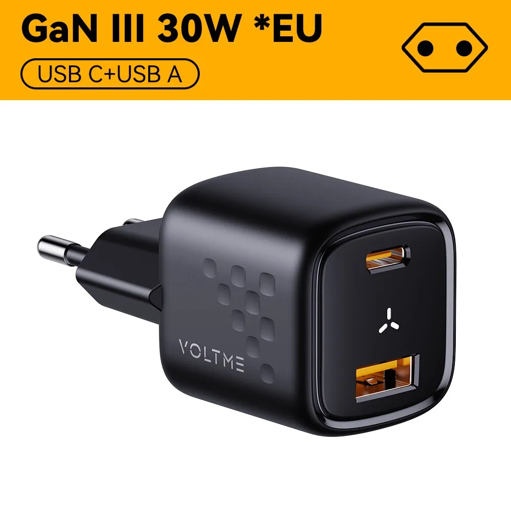 VOLTME 30W GaN Charger USB A   USB C Charger Fast Charging PD 3.0 QC 4.0  Support PPS AFC FCP SCP MTK For iPhone 13 12 Pro Max