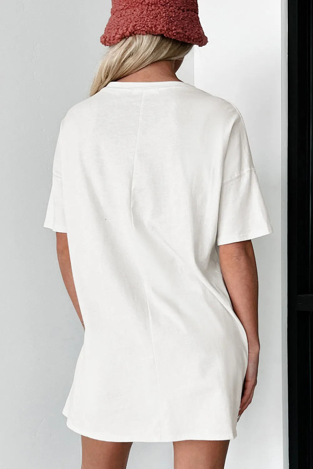 White Sequined American Flag Crewneck Oversized Tee