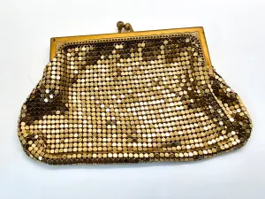 Whiting and Davis mid century vintage gold mesh metal clutch purse 1950's