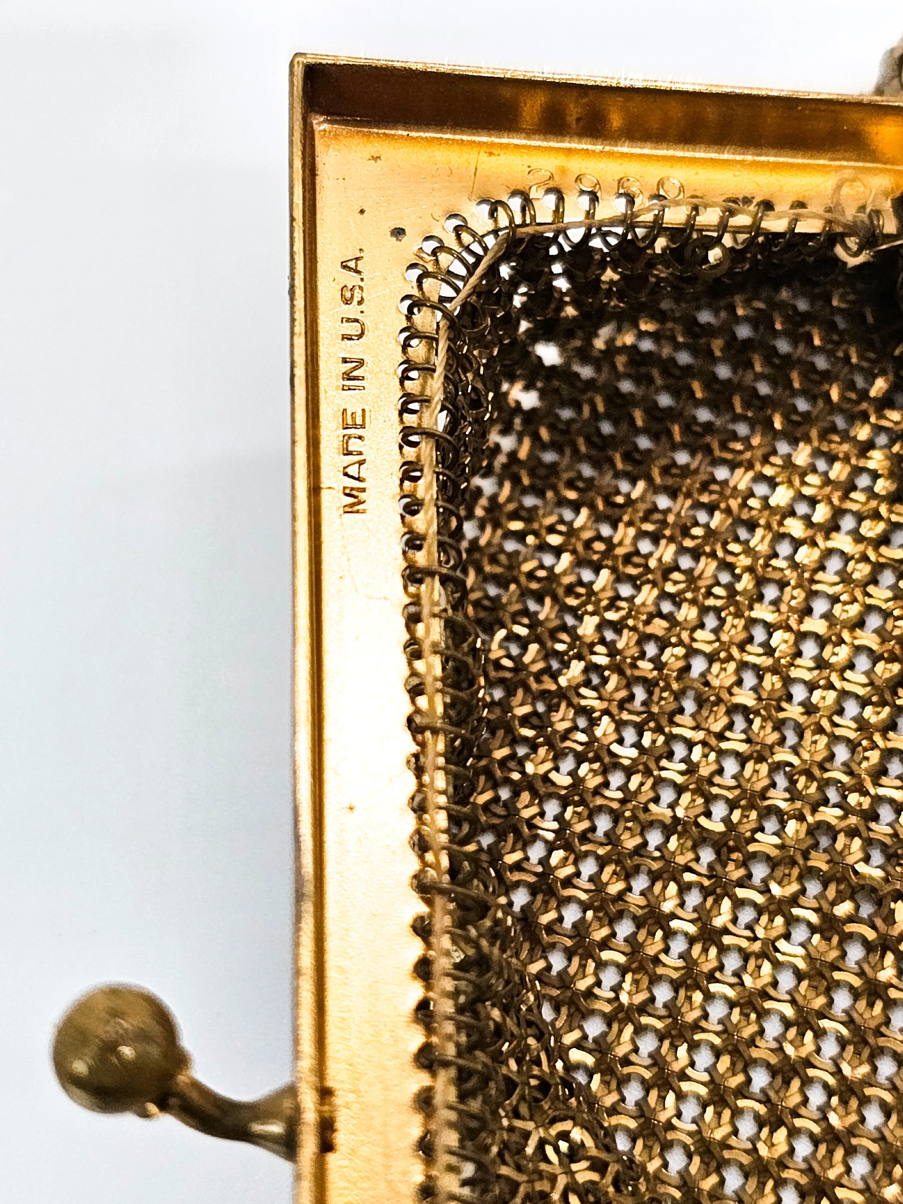 Whiting and Davis mid century vintage gold mesh metal clutch purse 1950's