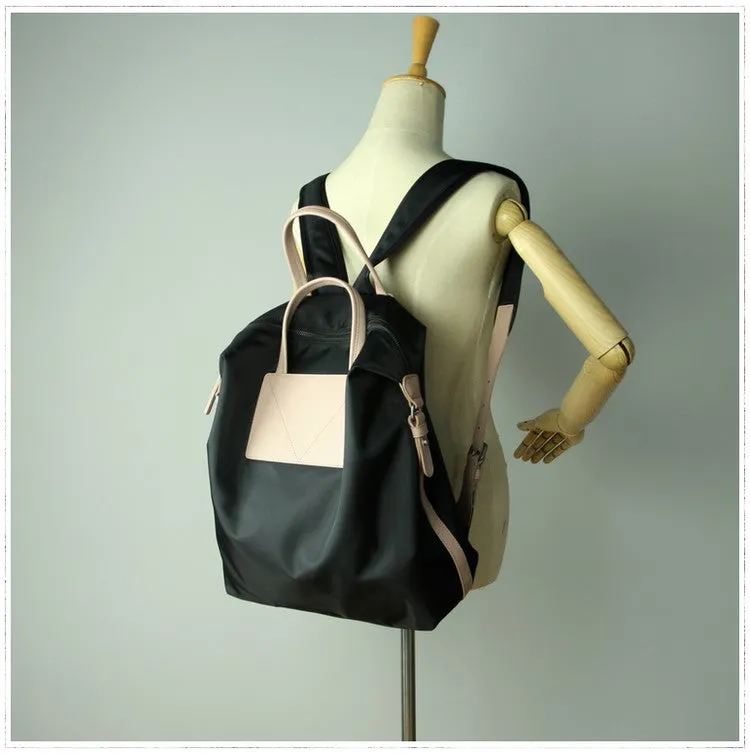 Womens Black Nylon Backpack Bag Best Satchel Backpack Nylon Leather School Rucksack for Ladies