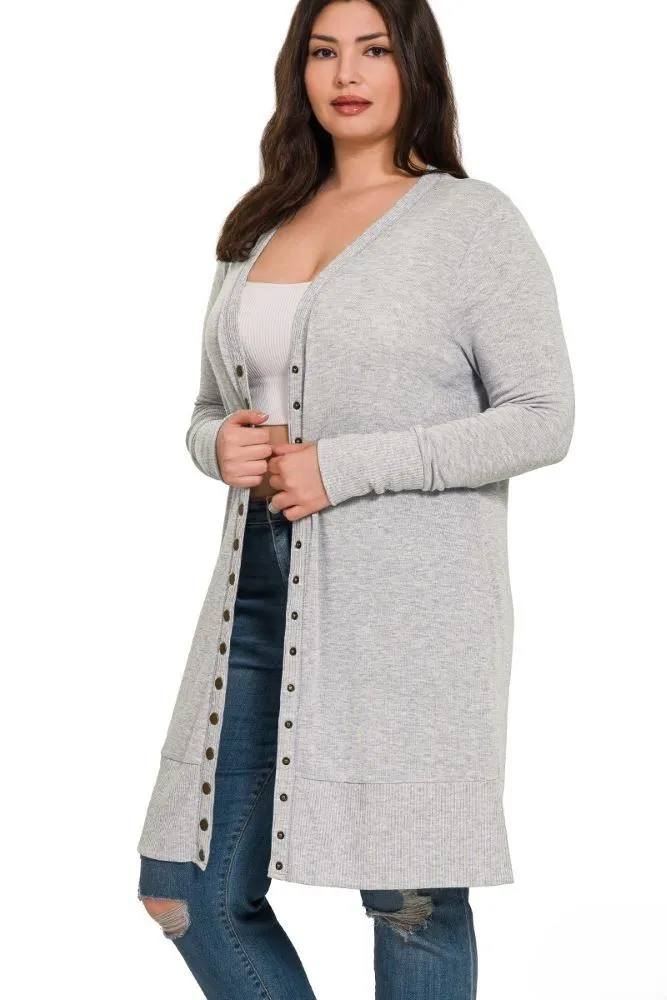 Women's Snap Button Hip Length Cardigan