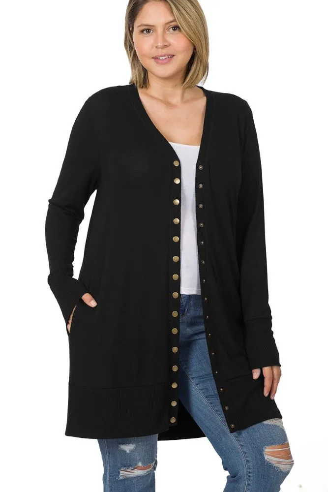 Women's Snap Button Hip Length Cardigan