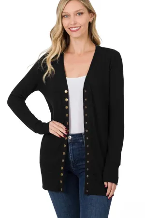 Women's Snap Button Hip Length Cardigan