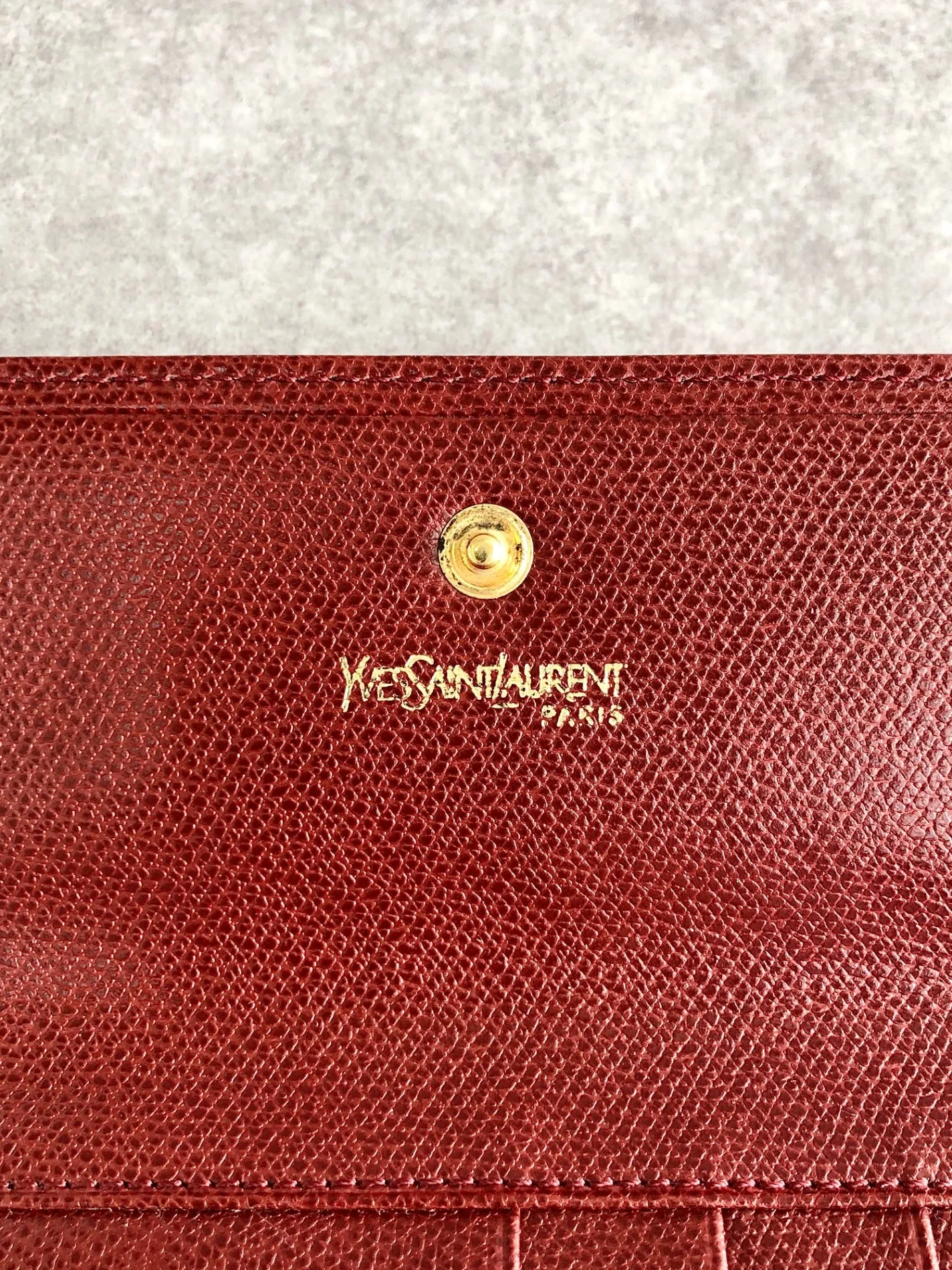 Yves Saint Laurent YSL Logo Metal Clasp Trifold Wallet Red Vintage gs33ze